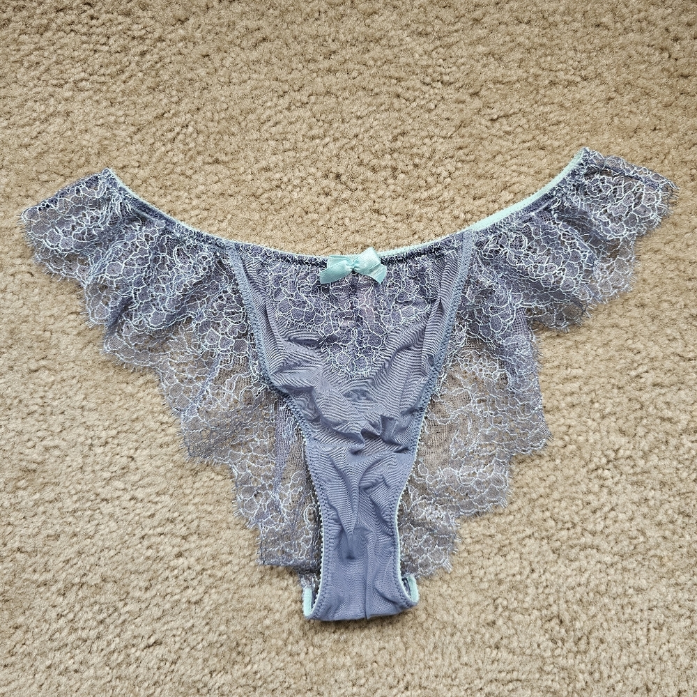 Victorias Secret 2013 very sexy low rise cheekini blue purple sheer lace large